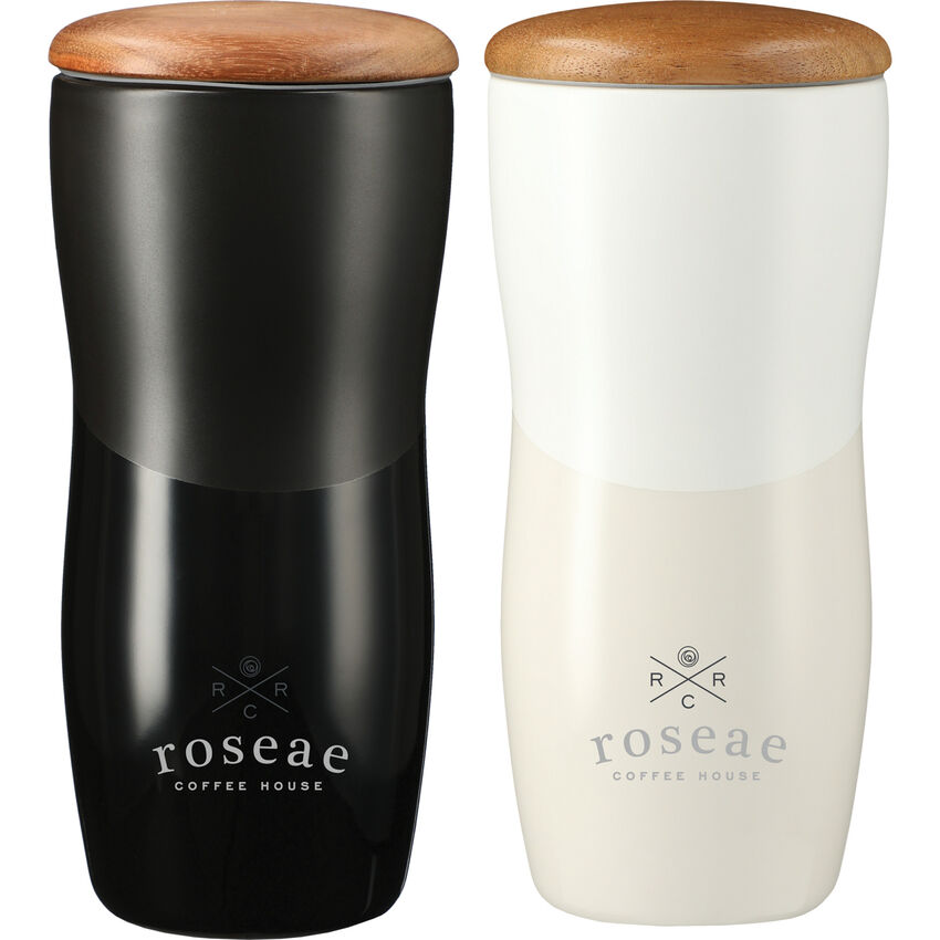 Leeds - Bouteille double paroi en céramique avec couvercle en bois 10OZ (300 ML) 1628-24 Leeds - Bouteille double paroi en céramique avec couvercle en bois 10OZ (300 ML) 1628-24