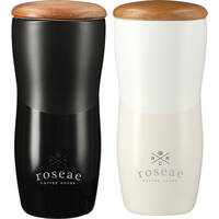 Gobelet en céramique à double paroi et couvercle en bois (10 OZ)
